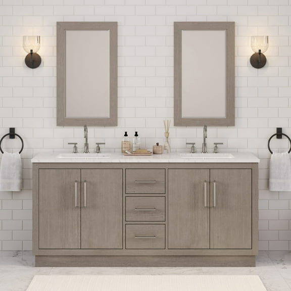 Water Creation 72"W Wood Double Bathroom Vanity in Gray Oak & Chrome