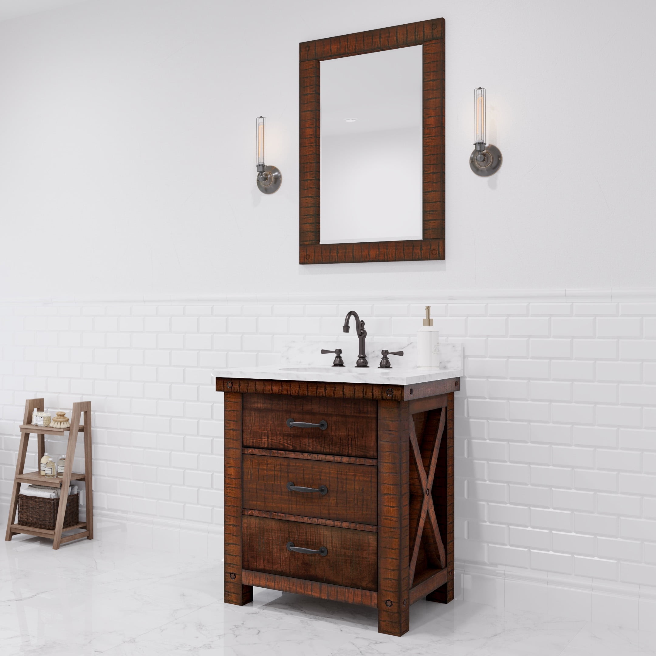 Water Creation Aberdeen 30"W Wood Single Bathroom Vanity in Brown/White