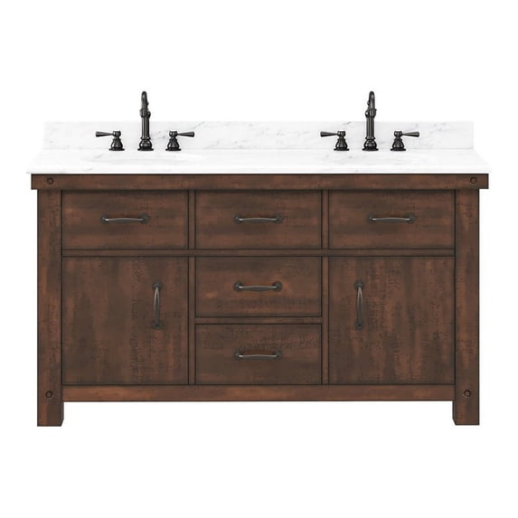 Water Creation Aberdeen 60" Wood Single Bathroom Vanity in Brown & White