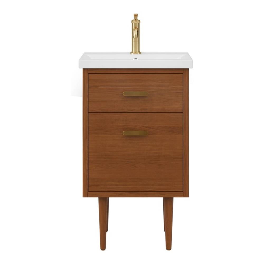 Honey Walnut 20" Freestanding Vanity with Ceramic Sink