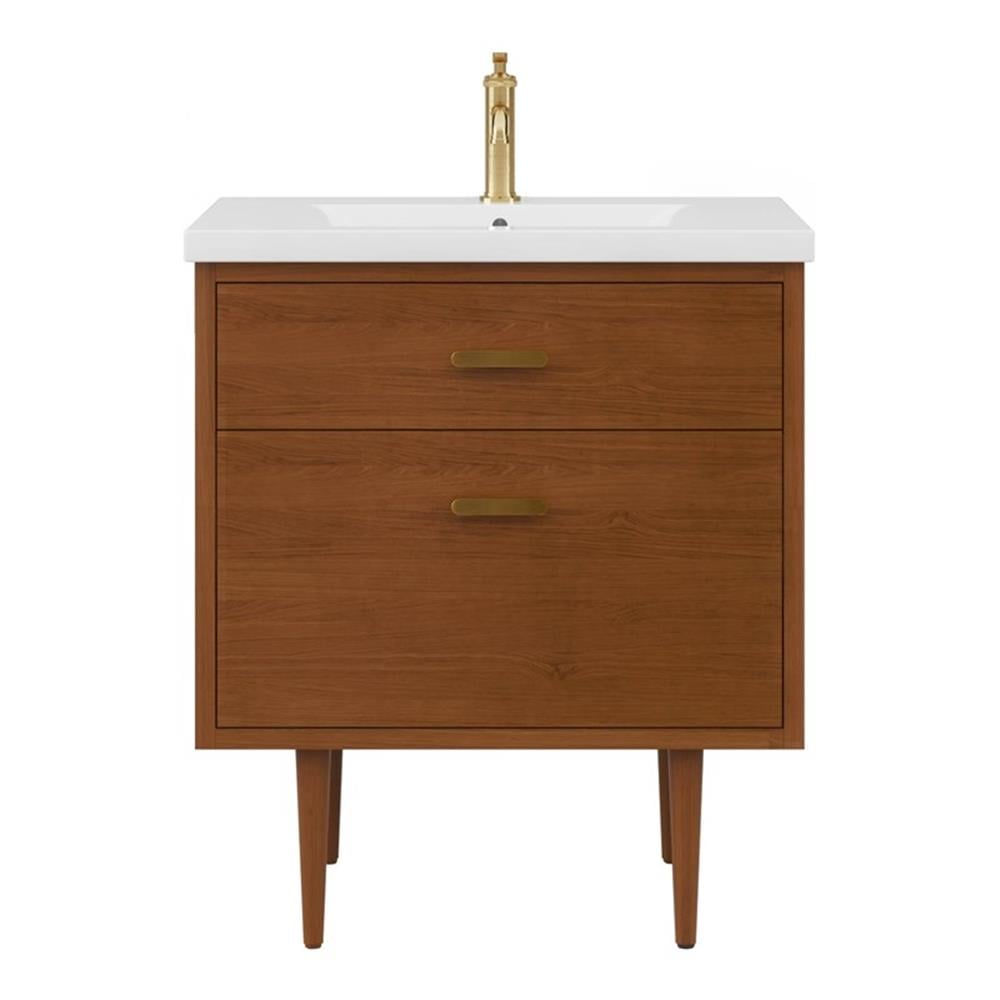 Honey Walnut 30" Freestanding Vanity with Integrated Ceramic Sink