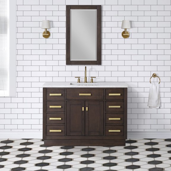Water Creation Chestnut 48" Wood Single Bathroom Vanity in Brown Oak/Gold