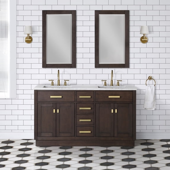 Water Creation Chestnut 60" Wood Double Bathroom Vanity in Brown and Gold