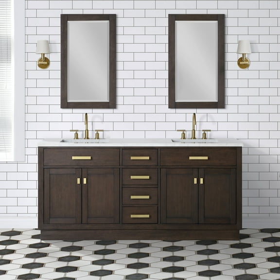 Water Creation Chestnut 72" Wood Double Bathroom Vanity in Brown/Gold