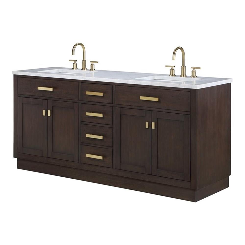 Chestnut 72" Brown Oak Double Sink Vanity with Carrara White Marble Countertop