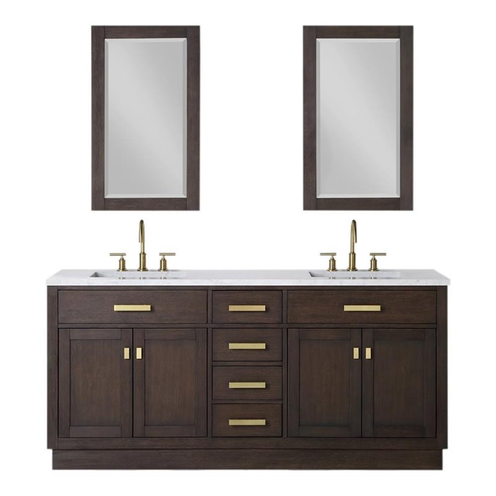 Water Creation Chestnut 72" Wood Double Bathroom Vanity in Brown/Satin Gold