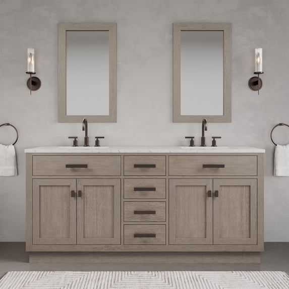 Water Creation Chestnut 72" Wood Double Bathroom Vanity in Gray Oak/Bronze