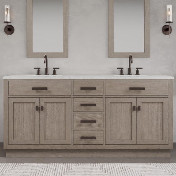 Water Creation Chestnut 72" Wood Double Bathroom Vanity in Gray/Bronze