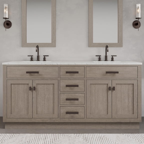 Water Creation Chestnut 72" Wood Double Bathroom Vanity in Gray/Bronze