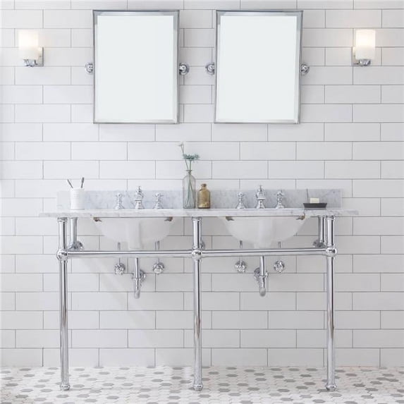 Water Creation EB60D-0113 60 in. Embassy Wide Double Wash Stand, P-Trap, Countertop with Basin, Faucet - Chrome