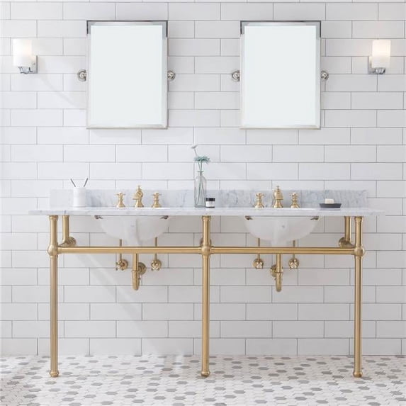 Water Creation EB72D-0613 72 in. Embassy Wide Double Wash Stand, P-Trap, Countertop with Basin, Faucet - Brass