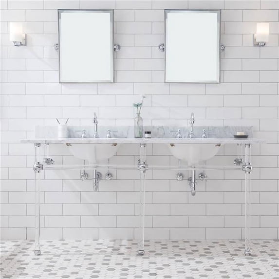 Water Creation EP72D-0112 72 in. Empire Wide Double Wash Stand, P-Trap, Countertop with Basin, Faucet - Chrome