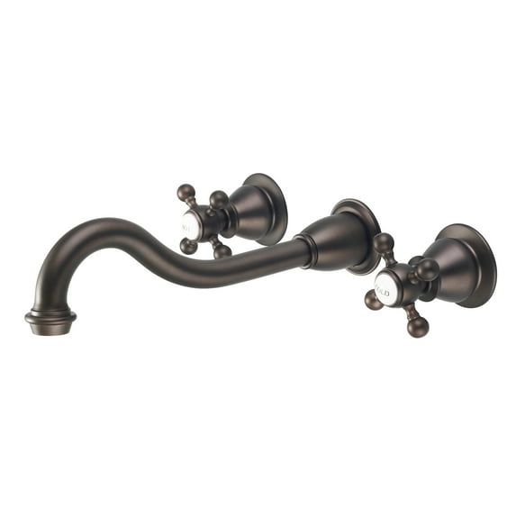 Water Creation Elegant Spout Wall Mount Vessel/Lavatory Faucets in Oil-rubbed Bronze Finish classic labeled metal cross handles