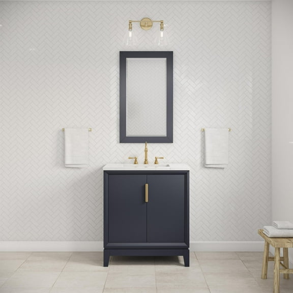 Water Creation Elizabeth 30" Wood Single Bathroom Vanity in Blue/Satin Gold