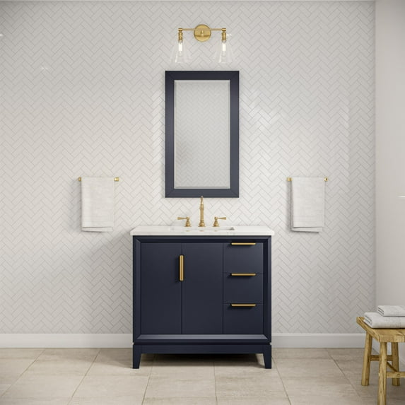 Water Creation Elizabeth 36" Wood Single Bathroom Vanity in Monarch Blue/Gold