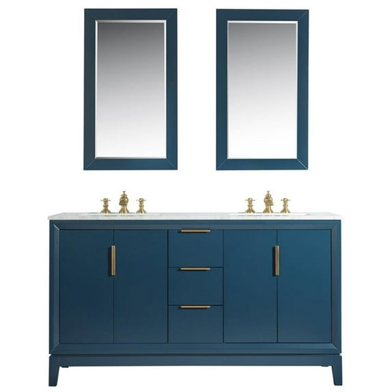 Water Creation Elizabeth 60" Wood Double Bathroom Vanity in Blue and Gold
