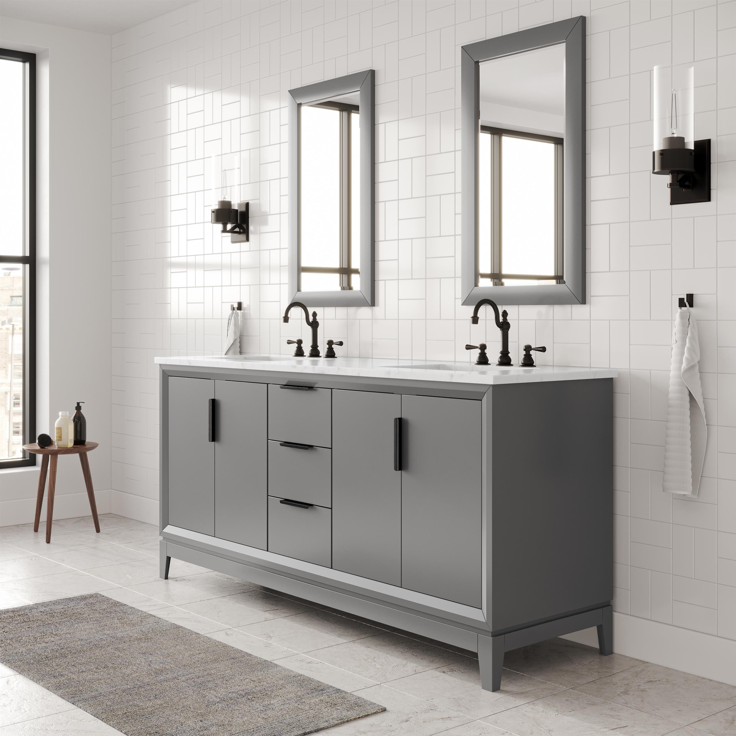 Water Creation Elizabeth 72" Wood Double Bathroom Vanity in Gray/Rubbed Bronze
