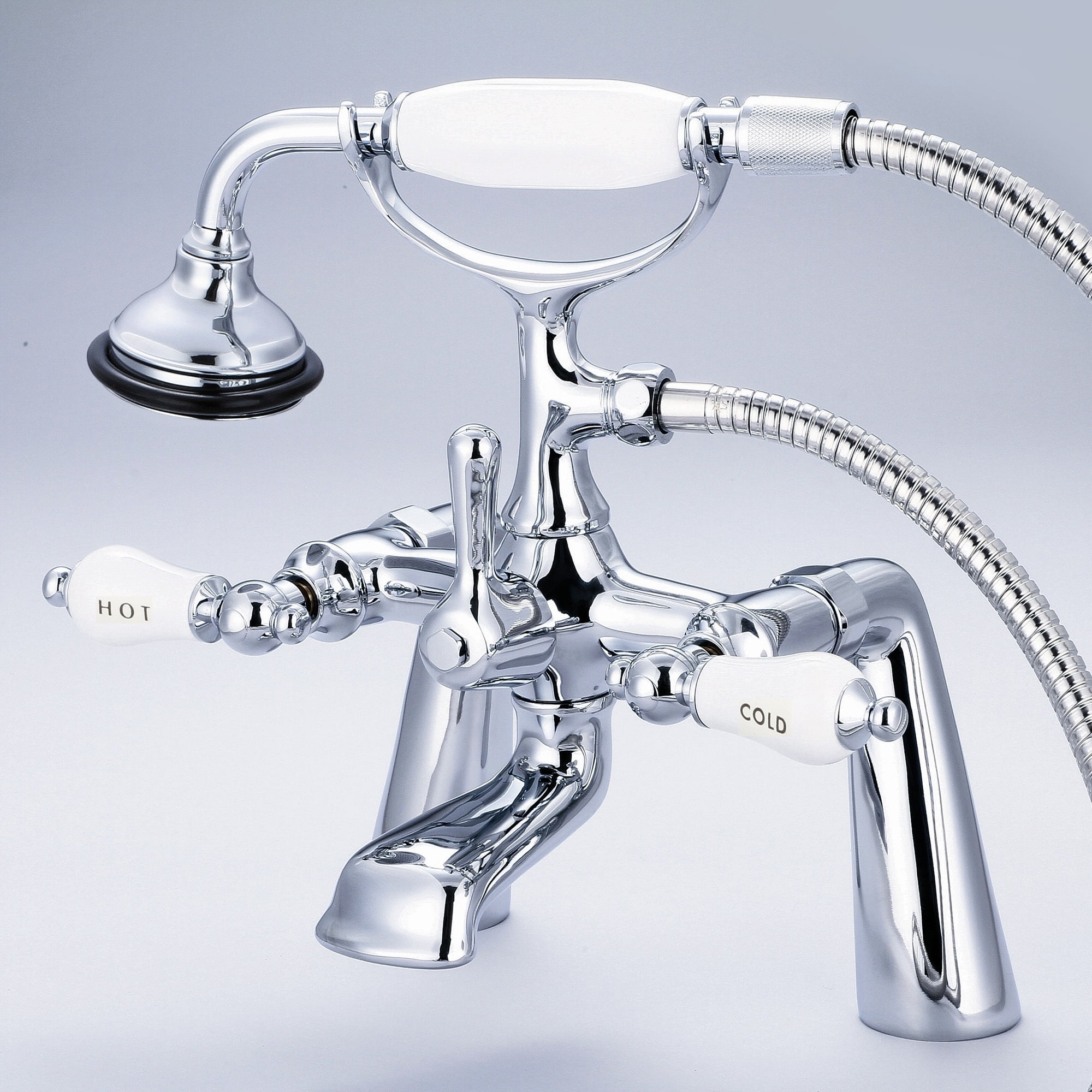 Chrome Traditional Deck Mount Tub Faucet with Handheld Shower