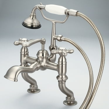 Water Creation F6-0004-02-AX Vintage Classic Adjustable Center Deck Mount Tub Faucet - Brushed Nickel&#44; Grey