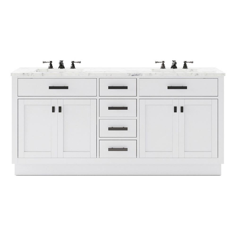 72'' White Double Bathroom Vanity with Carrara Marble Top