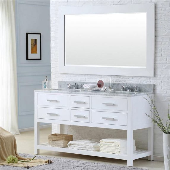 Water Creation MADALYN60WC 60 in. Madalyn Collection Pure White Double Rectangular Sink Bathroom Vanity, Chrome