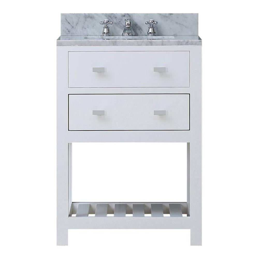 24" Pure White Solid Hardwood Bathroom Vanity with Marble Top