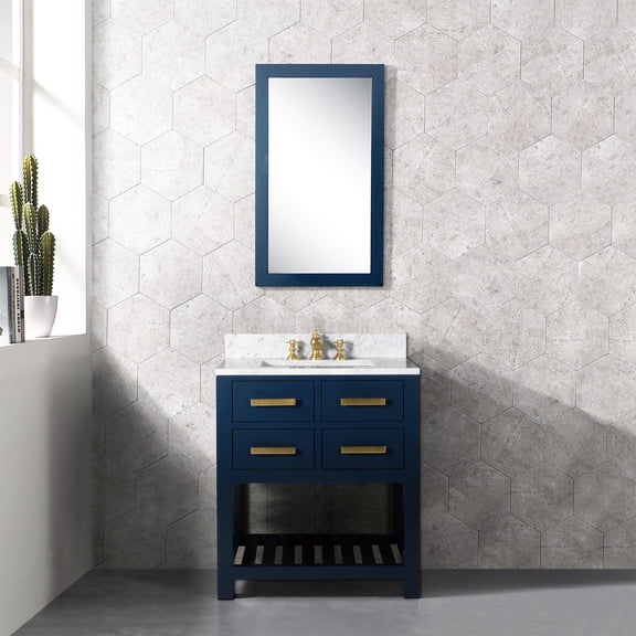 Water Creation Madalyn 30" Wood Single Bathroom Vanity in Monarch Blue/White