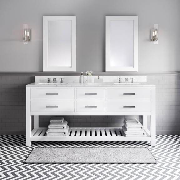 Water Creation Madalyn 72" Wood Double Bathroom Vanity in Pure White and Chrome