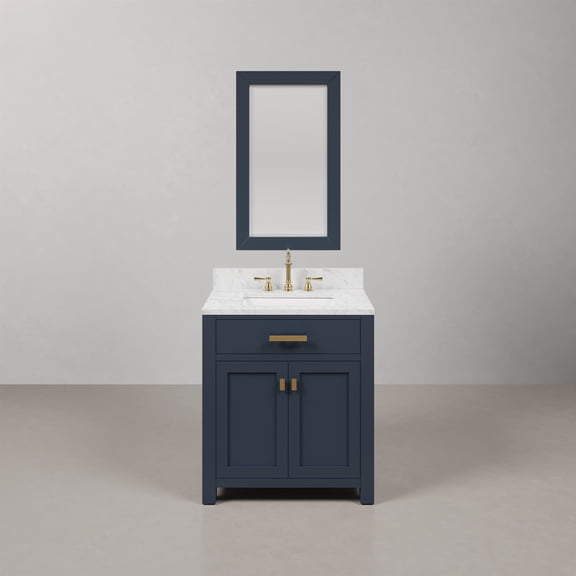 Water Creation Madison 30" Hardwood Single Bathroom Vanity in Blue/Satin Gold