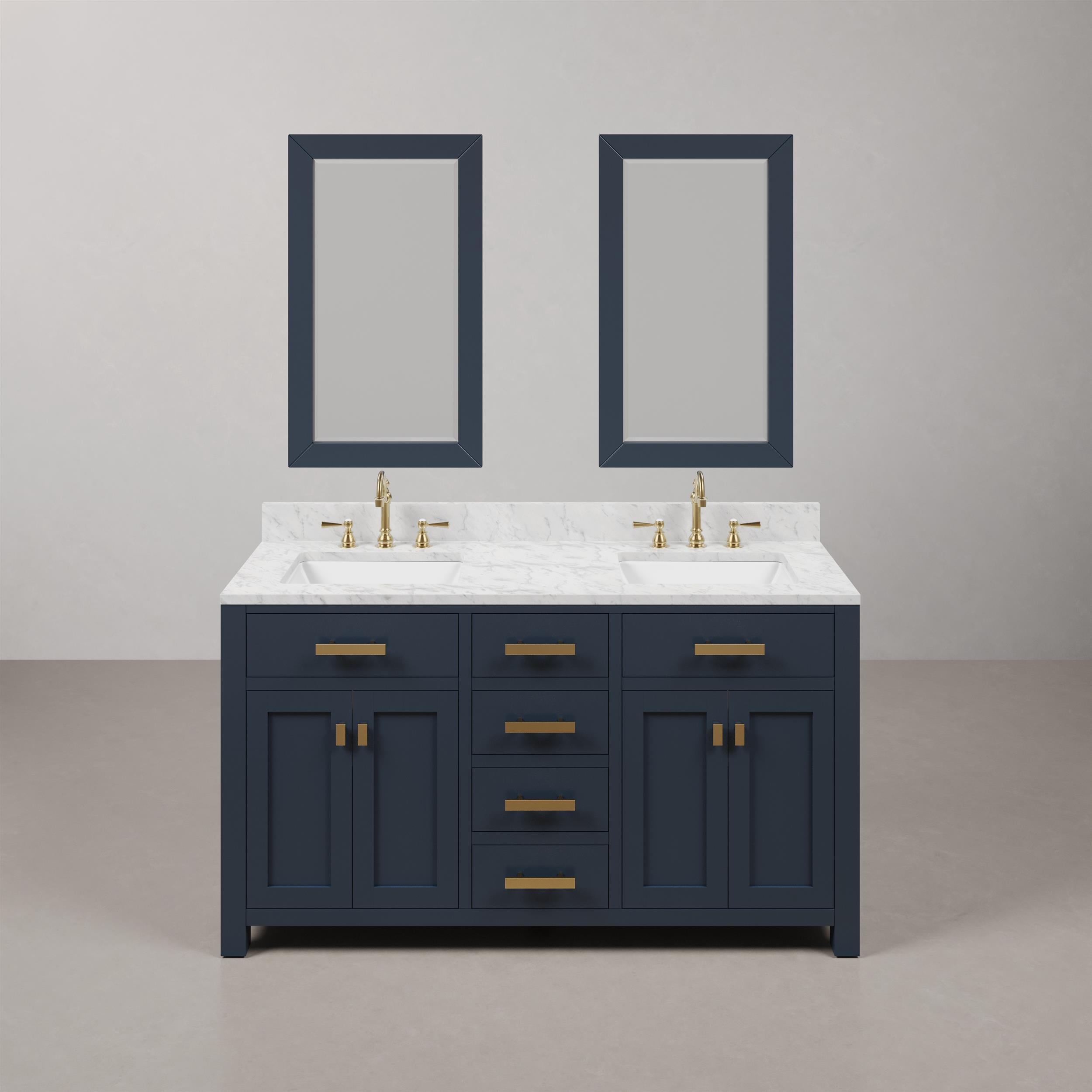 Water Creation Madison 60" Wood Double Bathroom Vanity in Blue/Gold