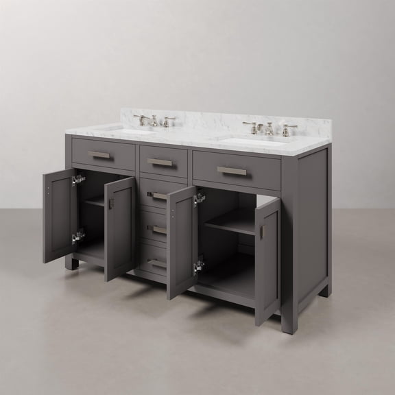 Water Creation Madison 60" Wood Double Bathroom Vanity in Cashmere Gray/Chrome