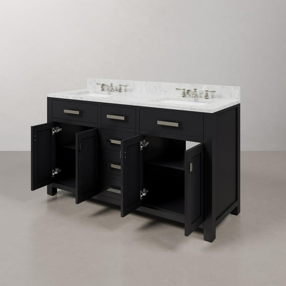 Water Creation Madison 60" Wood Double Bathroom Vanity in Chrome/Espresso