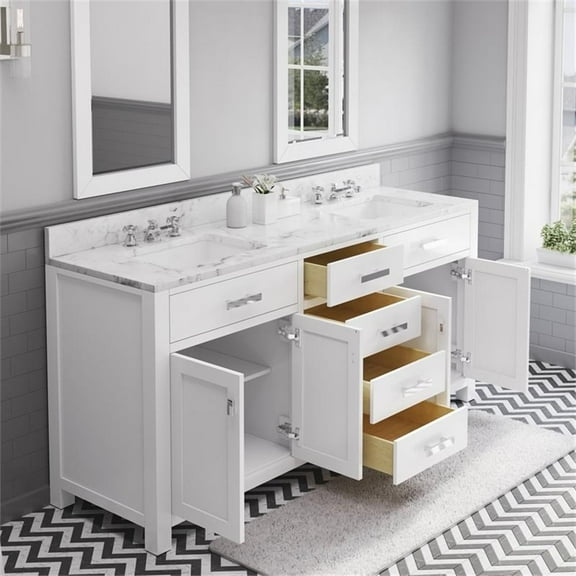 Water Creation Madison 72" Hardwood Double Bathroom Vanity in White/Chrome