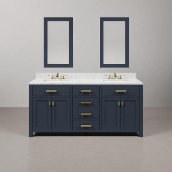 Water Creation Madison 72" Wood Double Bathroom Vanity in Blue & Satin Gold