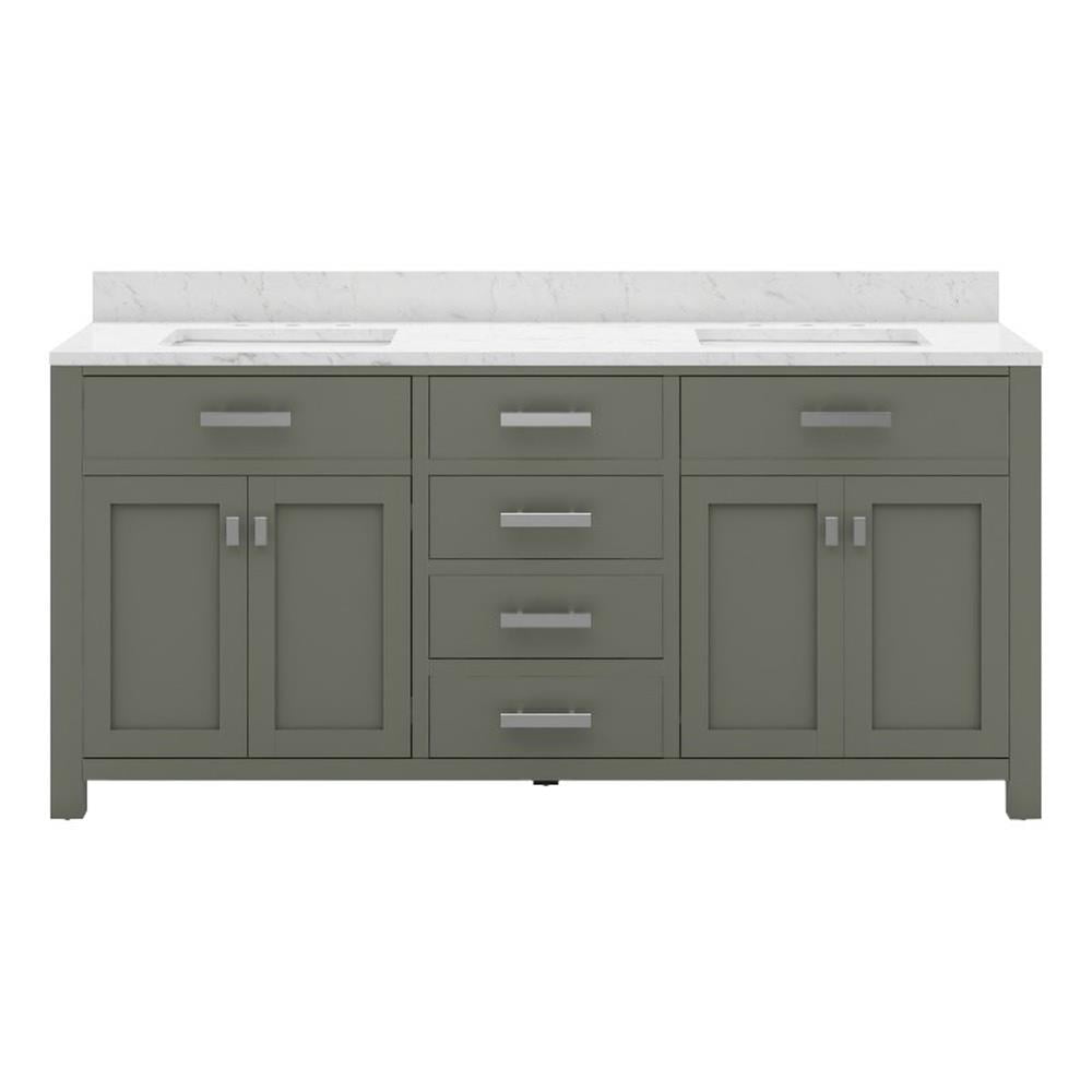 Water Creation Madison 72" Wood Double Bathroom Vanity in Glacial Green/White