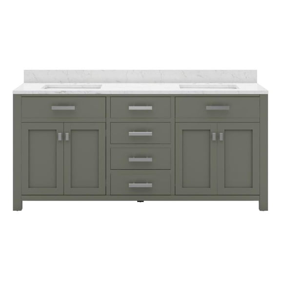 Water Creation Madison 72" Wood Double Bathroom Vanity in Glacial Green/White