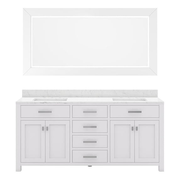 Water Creation Madison 72" Wood Double Bathroom Vanity in Pure White/Chrome