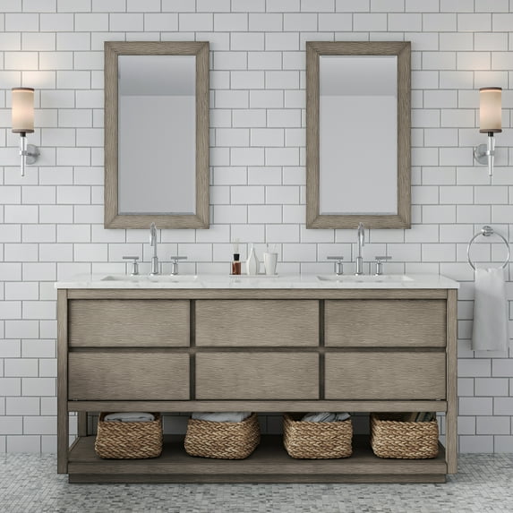 Water Creation Oakman 72" Double Sink Vanity w/ Chrome Faucets & Mirrors in Oak