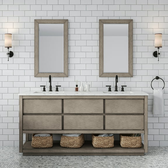 Water Creation Oakman 72" Double Sink Vanity with Orb Faucet & Mirror in Oak
