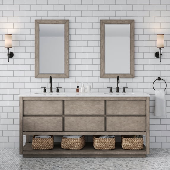 Water Creation Oakman 72" Double Sink Vanity with Orb Faucets in Gray Oak