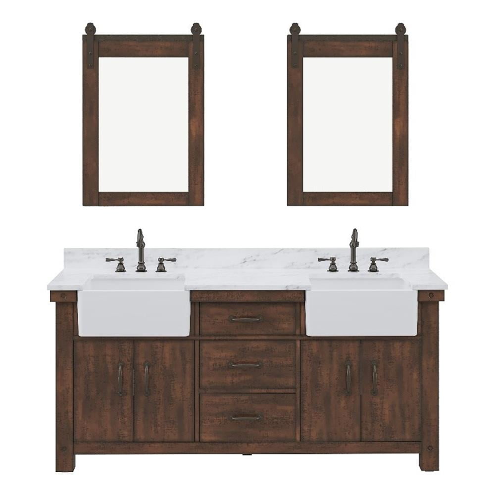 Paisley 72'' Rustic Sienna Hardwood Double Vanity with Marble Top