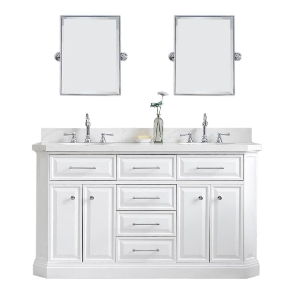 Water Creation Palace 60" Hardwood Double Bathroom Vanity in White & Chrome