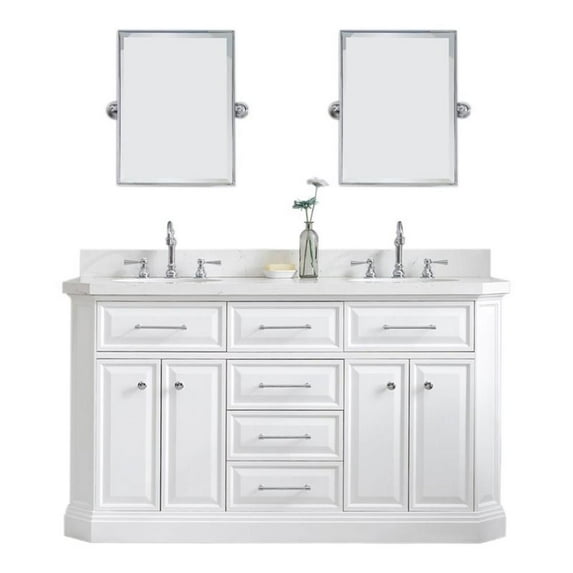 Water Creation Palace 60" Hardwood Double Bathroom Vanity in White & Chrome