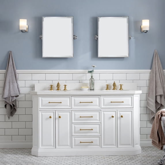Water Creation Palace 60" Wood Double Bathroom Vanity in White/Gold