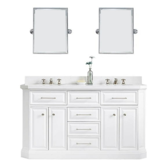 Water Creation Palace 60" Wood Double Bathroom Vanity in White/Nickel