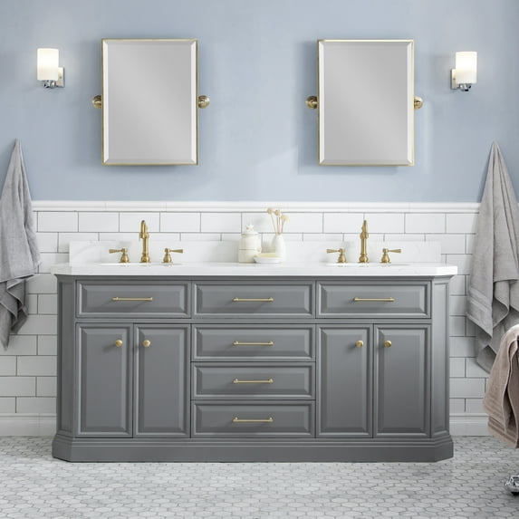 Water Creation Palace 72" Hardwood Double Bathroom Vanity in Cashmere Gray/Gold