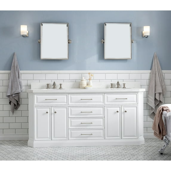 Water Creation Palace 72" Hardwood Double Bathroom Vanity in Pure White & Nickel