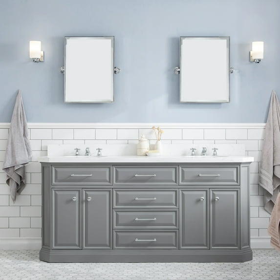 Water Creation Palace 72" Wood Double Bathroom Vanity in Cashmere Gray/Chrome