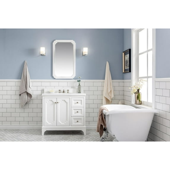 Water Creation Queen 36" Wood Single Bathroom Vanity in Pure White and Nickel