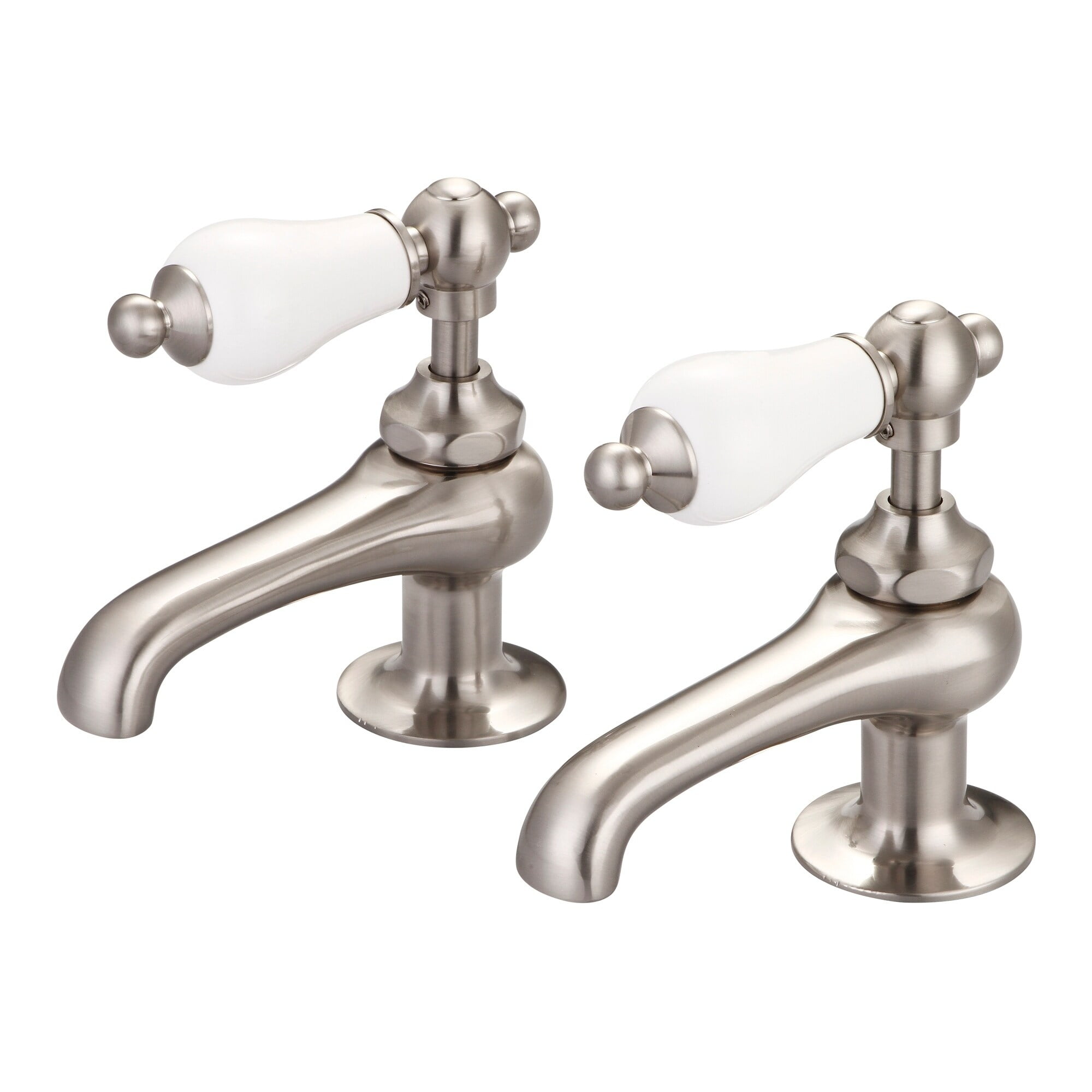 Vintage Brushed Nickel Basin Faucet with Porcelain Lever Handles